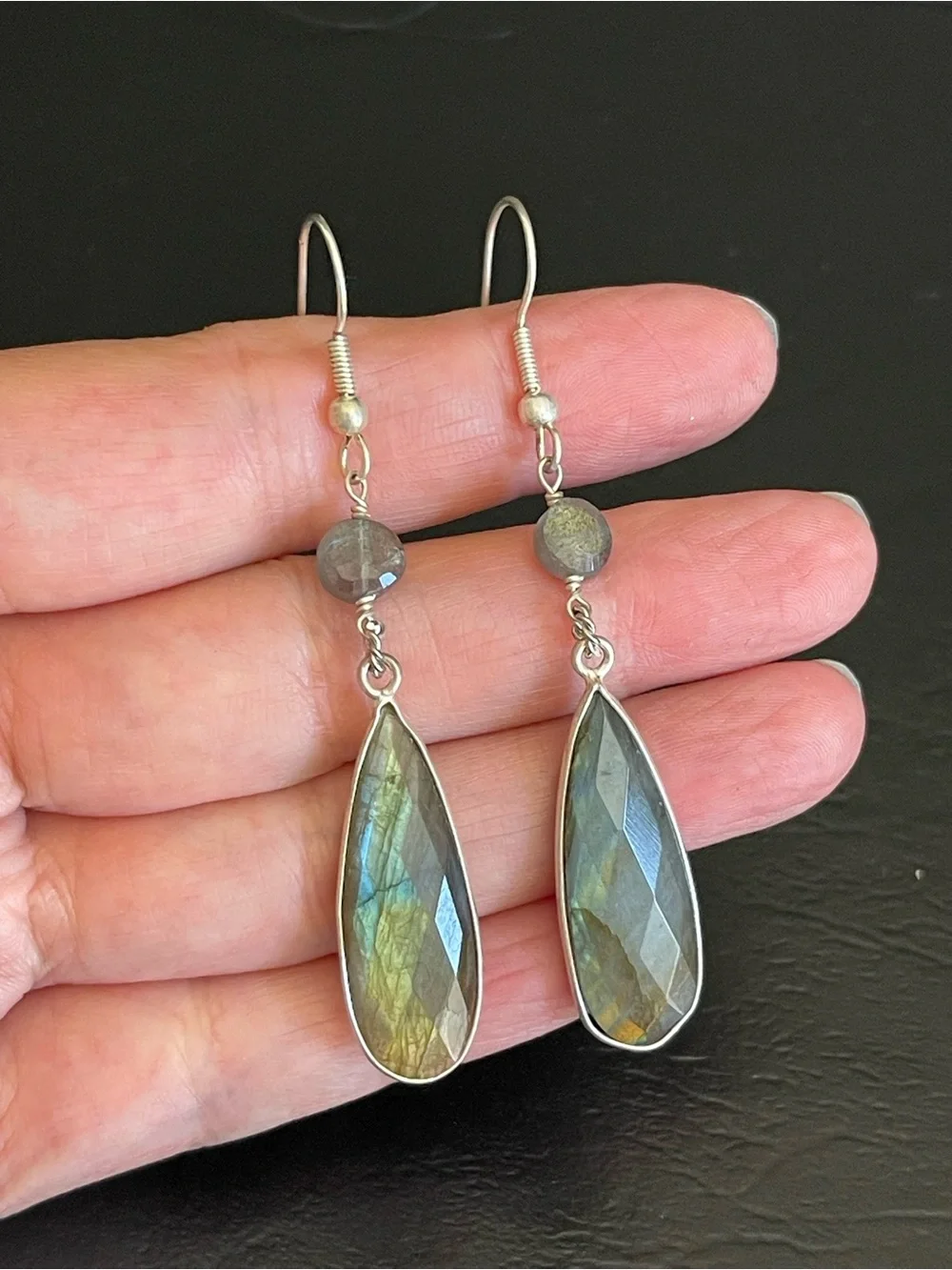 Labradorite Teardrop Dangle Earrings